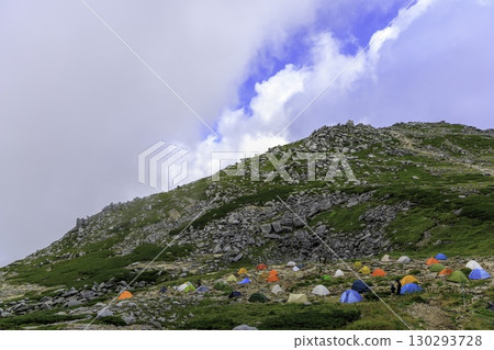 Mountain tent site and lush summer scenery on Mt. Kisokoma 130293728