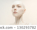 Minimalist Android Portrait With Porcelain Skin And Golden Lines 130293782