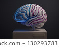 Futuristic Brain Sculpture With Neon Neural Pathways On Pedestal 130293783