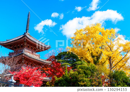 Hoshoji Temple surrounded by autumn leaves 130294153