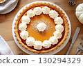 Delicious Homemade Pumpkin Pie with Whipped Cream. 130294329