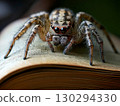 Jumping Spider Sitting on an Old Book. 130294330