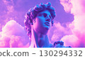 Vaporwave Style Bust Against a Neon Sky. 130294332
