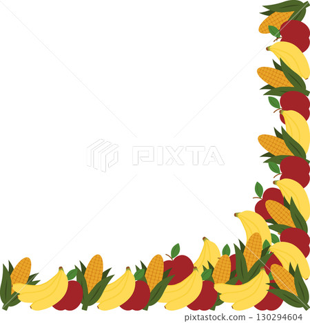 Bunch Banana Corn cob and Red Apple Fruits Corner Frame border Harvest Holidays Copy space Template 130294604
