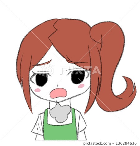 一個繫著圍裙的女孩嘆了口氣 130294636