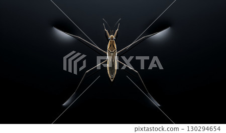 A Top Down Macro Shot of a Water Strider on a Black Background 130294654