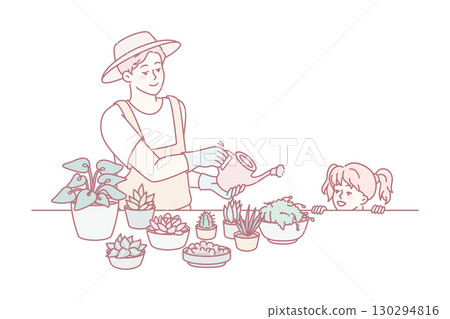 Father and daughter enjoy gardening together Father and daughter enjoy gardening together 130294816