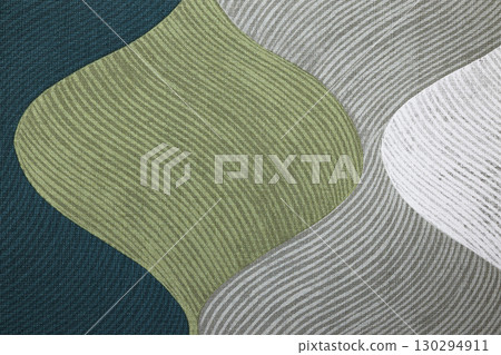 Abstract Wavy Geometric Pattern in Teal, Olive and Gray, Minimal Modern Background 130294911