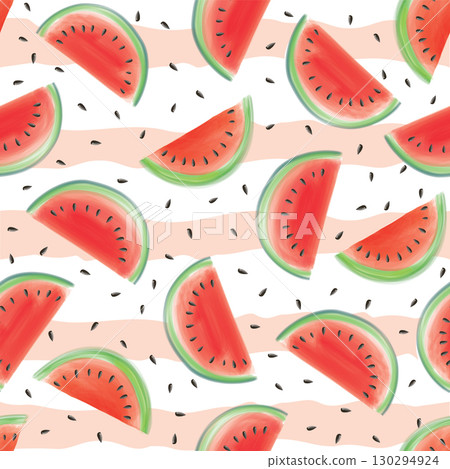 Tropical fruit seamless border. Watermelon pulp and skin seamless pattern.. Watermelon juicy drink texture. Tropical fruit seamless border. Watermelon pulp and skin seamless pattern.. Watermelon juicy drink texture. 130294924
