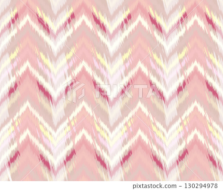 Traditional ripple line Ikat geometric tile pattern. Abstract zig-zag ornament. Tribal ethnic texture. Seamless striped pattern in authentic style. Asian Motif embroidery abstract design for texture, 130294978