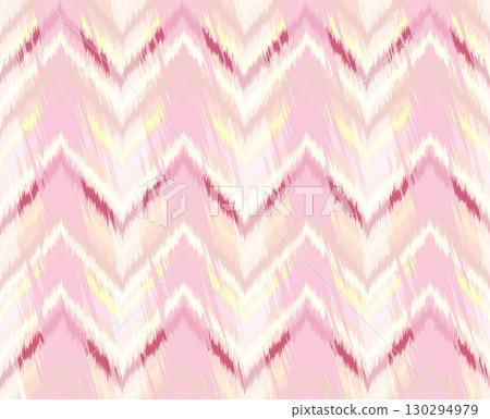 Traditional ripple line Ikat geometric tile pattern. Abstract zig-zag ornament. Tribal ethnic texture. Seamless striped pattern in authentic style. Asian Motif embroidery abstract design for texture, 130294979