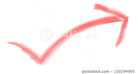 Curved hand-drawn upward arrow. Red watercolor illustration 130294995