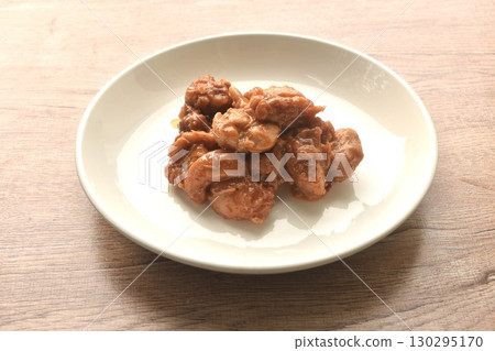 baking slice chicken meat with sweet and sour sauce on plate baking slice chicken meat with sweet and sour sauce on plate 130295170