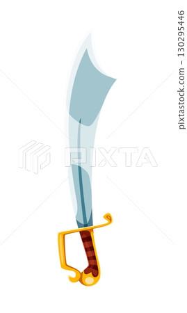 Pirate bandit cartoon fantasy sword game element. Pirate sailor weapon vector sword, corsair privateer fantasy dagger game icon. Buccaneer filibuster isolated sabre asset with golden crossguard Pirate bandit cartoon fantasy sword game element. Pirate sailor weapon vector sword, corsair privateer fantasy dagger game icon. Buccaneer filibuster isolated sabre asset with golden crossguard 130295446