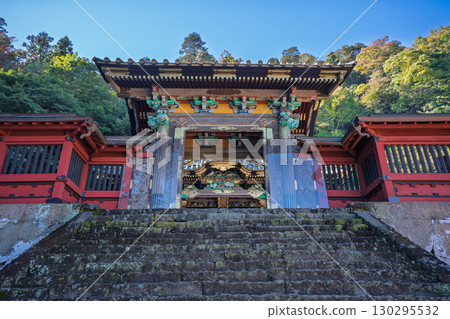 群馬縣富岡市妙義神社唐門的秋天景色 130295532