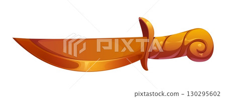 Pirate sailor cartoon golden knife or dagger game icon. Corsair bandit sword vector videogame asset, pirate filibuster isolated blade game icon. Medieval privateer cold weapon 130295602