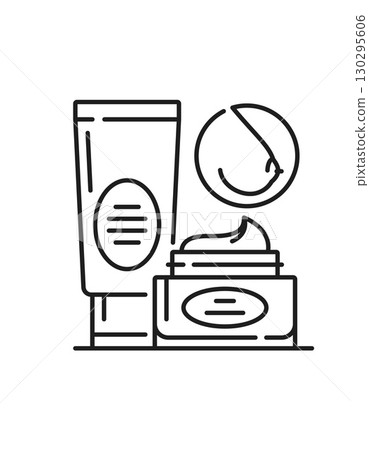 Baby breastfeeding cream or lotion line icon or sign. Woman lactation outline vector sign, breastfeeding lineart pictogram. Motherhood line symbol or infant nursing cream or lotion thin line icon 130295606