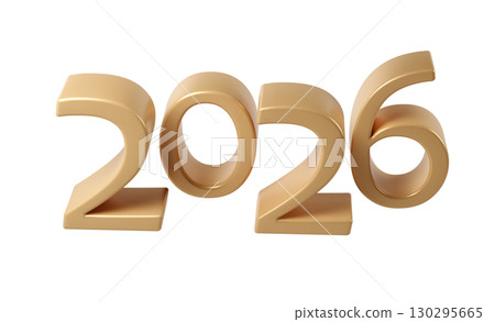 Golden Happy New Year 2026. 3d Christmas number design for poster, banner celebration transparent background 130295665