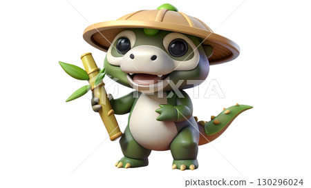 Giganotosaurus on the Chinese theme, isolated on a transparent background PNG, full size, cute cartoon. 130296024
