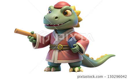 Giganotosaurus on the Chinese theme, isolated on a transparent background PNG, full size, cute cartoon. 130296042