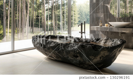 Bathtub made of volcanic material with lava veins 130296191