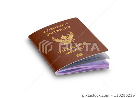 High angle view of Thailand passport book isolated on white background. High angle view of Thailand passport book isolated on white background. 130296239