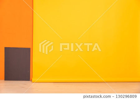 Yellow and orange background and labels 130296809