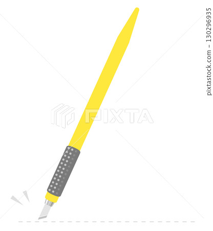 Yellow design knife and dotted line illustration Yellow design knife and dotted line illustration 130296935