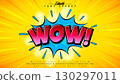 Comic Wow Editable Text Effect Design Illustrator Graphic Style with Customizable Colorful 3d Cartoon Font on Retro Background. Vector Premium Typography Lettering Illustration Template for Greeting 130297011