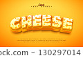 Cheese 3D Text Effect Design Editable and Scalable Vector Graphic Style Effect with 3d Holey Lettering on Yellow Background. Premium Typography Mockup Illustration Template for Greeting Card, Flyer 130297014