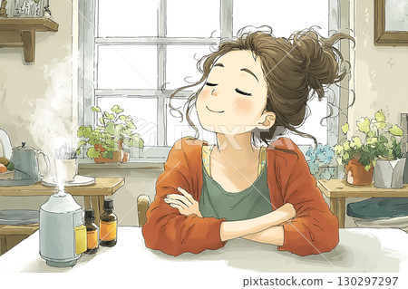 Miyu Series: A woman relaxing with aromatherapy 130297297