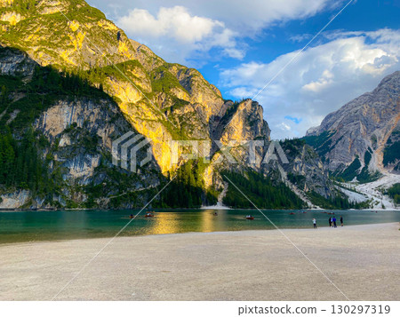Lago di Braies. Italy. mountain lake in the mountains 130297319