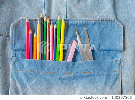 Color pencils in pocket jean.Back to school concept. 130297566