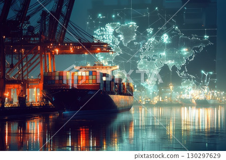 Dynamic View of a Cargo Ship at the Dock Dynamic View of a Cargo Ship at the Dock 130297629