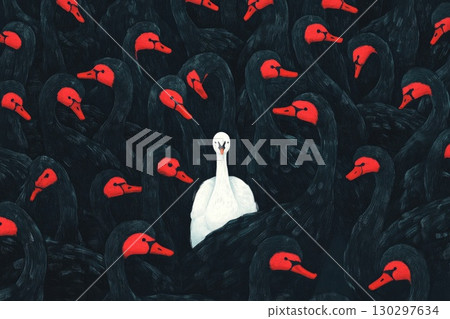 White Swan Among Black Swans Illustration 130297634