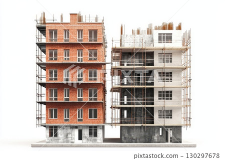 Two buildings, one of which is under construction Two buildings, one of which is under construction 130297678