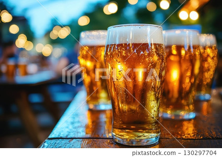 Evening Beer Garden Festival with Defocused Lights Evening Beer Garden Festival with Defocused Lights 130297704