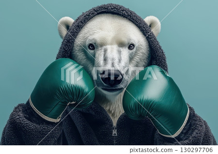 Determined Polar Bear in Green Boxing Gloves Determined Polar Bear in Green Boxing Gloves 130297706