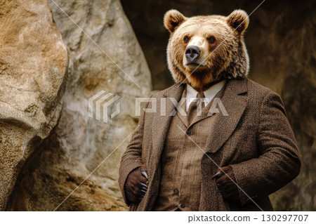 Grizzly Bear in Rugged Suit Stands Proudly 130297707