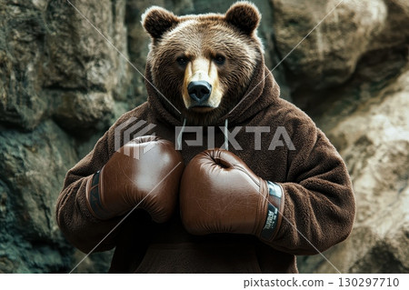Powerful Grizzly Bear in Boxing Gloves Powerful Grizzly Bear in Boxing Gloves 130297710