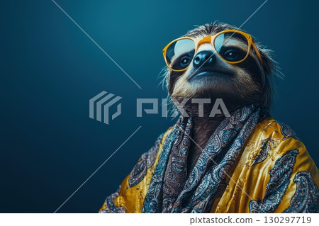 Suave Sloth in Silk Robe with Paisley Scarf Suave Sloth in Silk Robe with Paisley Scarf 130297719