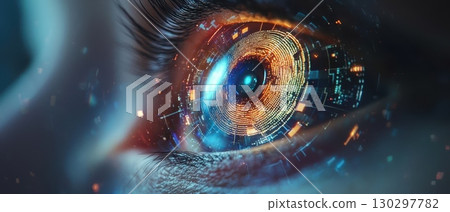 A close up of a person's eye with a blue and orange circle in the center A close up of a person's eye with a blue and orange circle in the center 130297782