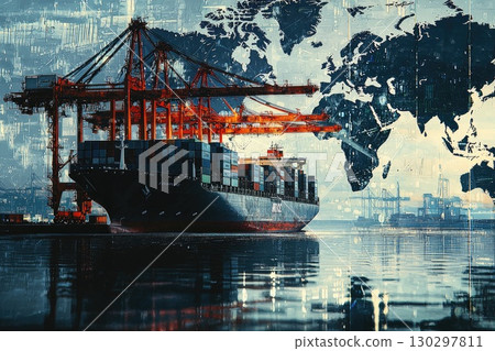 Dynamic View of Cargo Ship at Dock 130297811