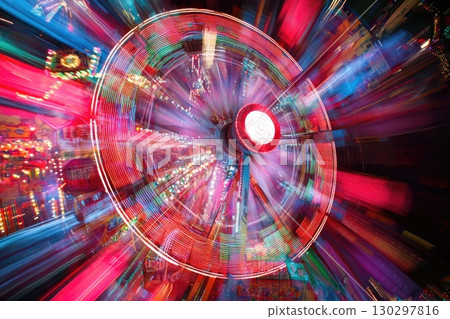 Vibrant Motion of Ferris Wheel and Carousel Lights Vibrant Motion of Ferris Wheel and Carousel Lights 130297816