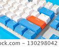 Computer keyboard on blue background. Top view 130298042