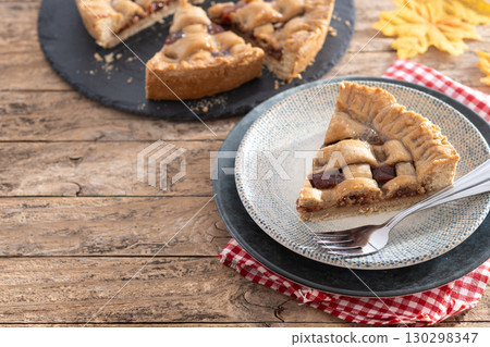 Slice of traditional Pastafrola pie with guava filling, also known as Cuban pae 130298347