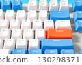 Computer keyboard on blue background. Top view 130298371