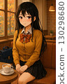 High school girl sitting in a cafe 130298680