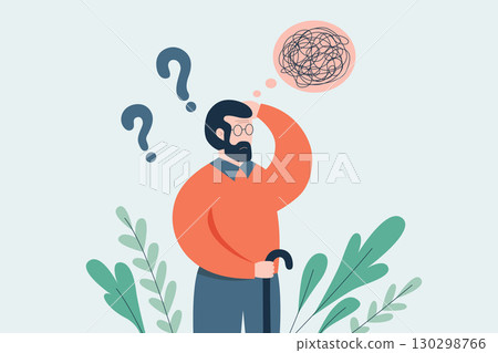 Senior man suffers from memory loss and dementia. 130298766