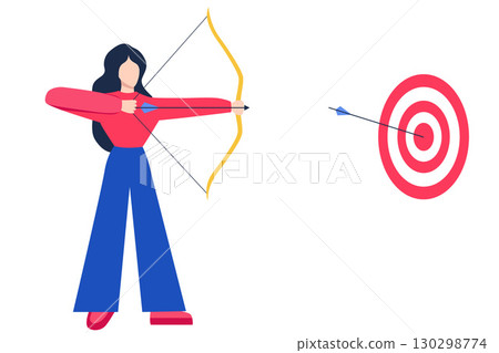 Archer Hitting Bullseye with Bow and Arrow Illustration 130298774